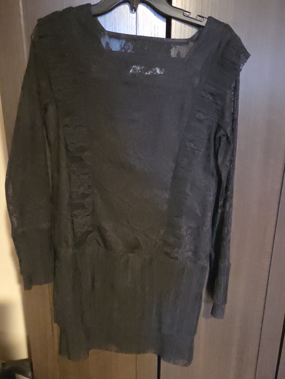 JustFab Black Long Sleeve Lace Ruffle Dress
